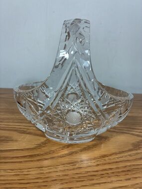 Vintage American Brilliant Cut Crystal Basket with Hobstar and Pinwheel Design